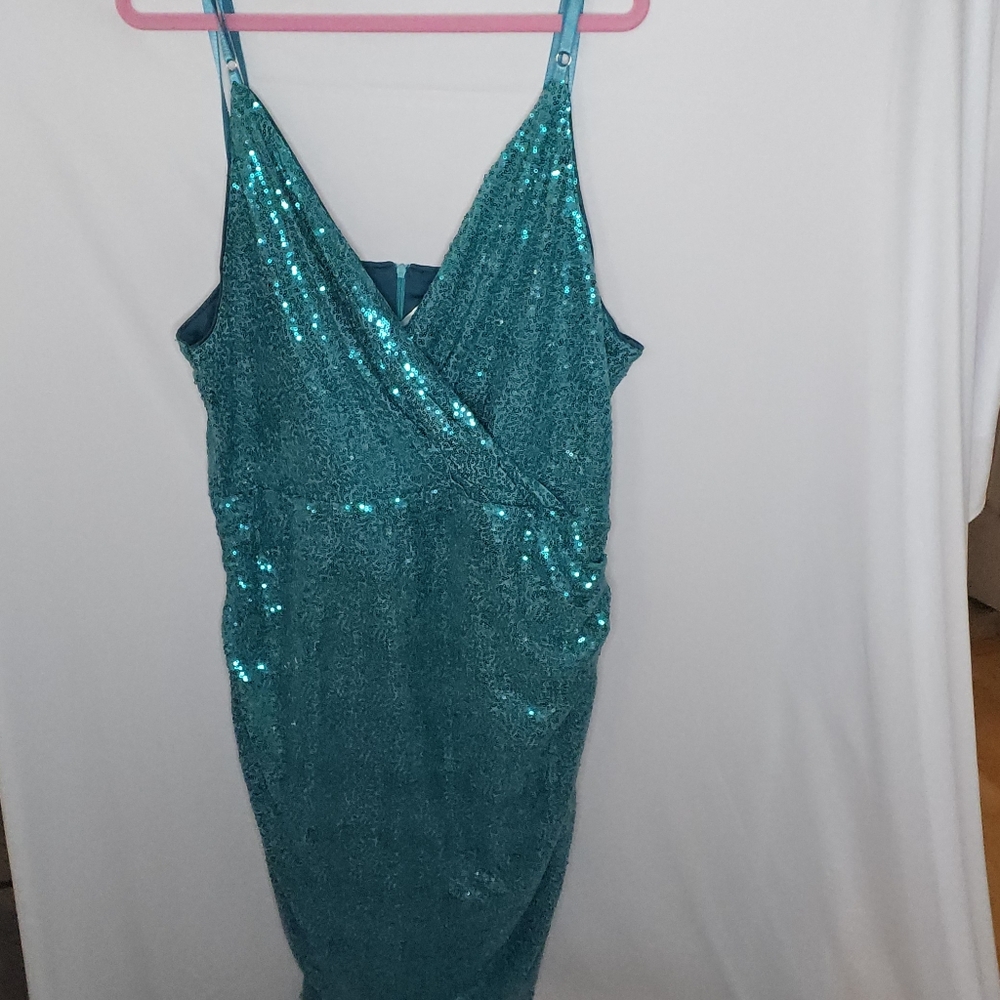 Beautiful Grace Karin Teal Sequence Dress Size 2x NWT
